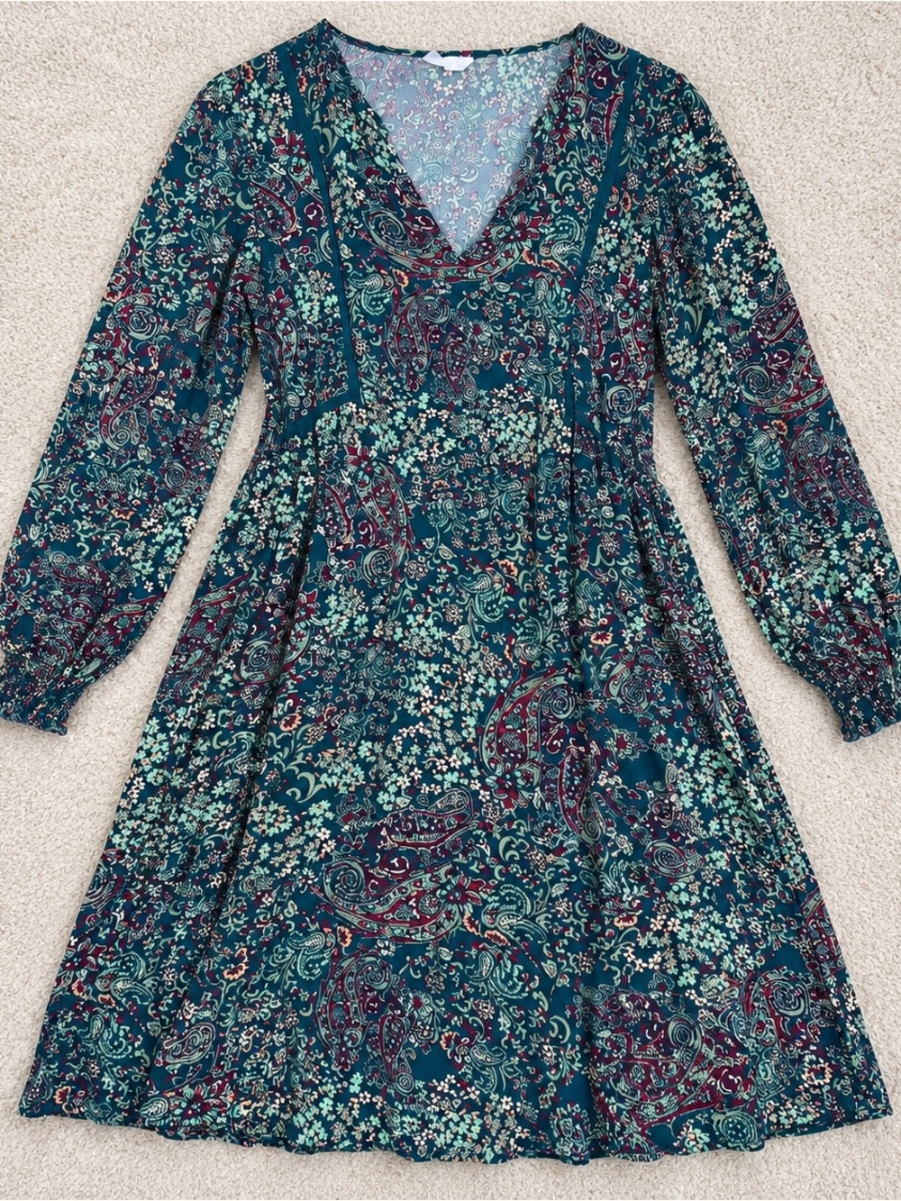Seraphine Teal Paisley Maternity Nursing Dress US 14 Long Sleeve Boho